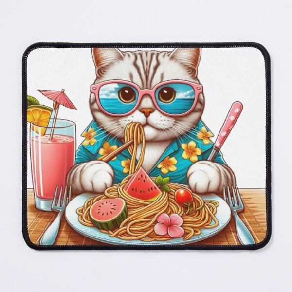Item preview, Cute cat on hollidays eats spaghetti designed and sold by Agmaa.