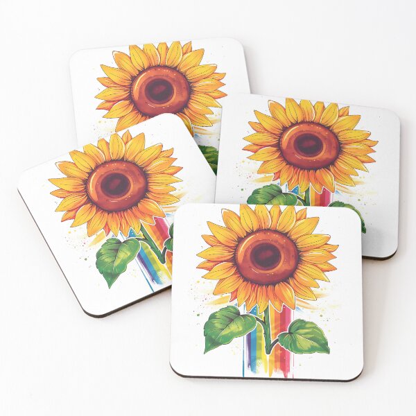 Item preview, beautiful elegant print with a sunflower and a rainbow painted with paints designed and sold by KaterynaKet.