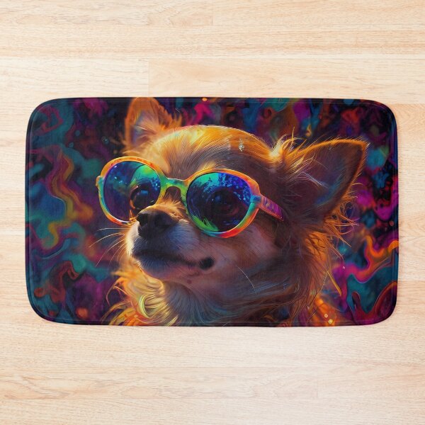 Item preview, Psychedelic Sunglasses on Long-Haired Chihuahua - Funny and Cute Dog Picture designed and sold by FocusedArt.