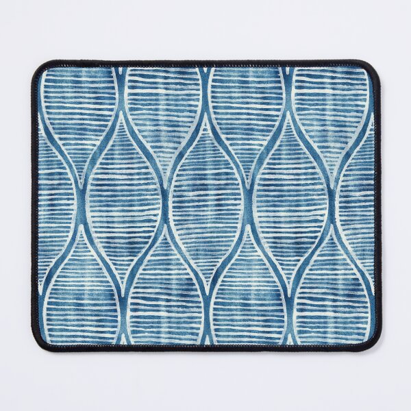 Item preview, Ocean Blue and Off-White Textured Hand Painted Gouache Linework Ogees Pattern designed and sold by micklyn.