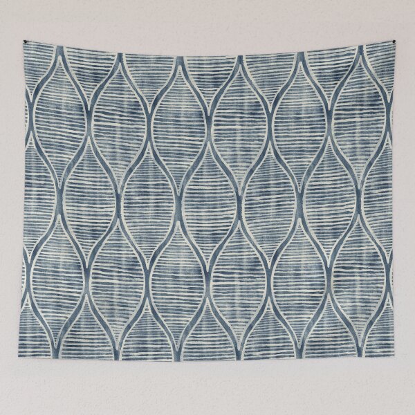 Item preview, Hand Painted Cream Gouache Linework Ogees in Textured Blue Grey Pattern designed and sold by micklyn.