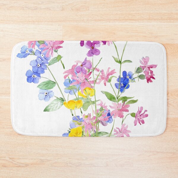 Item preview, pink blue yellow wildflower bouquet hand painted watercolor designed and sold by ColorandColor.