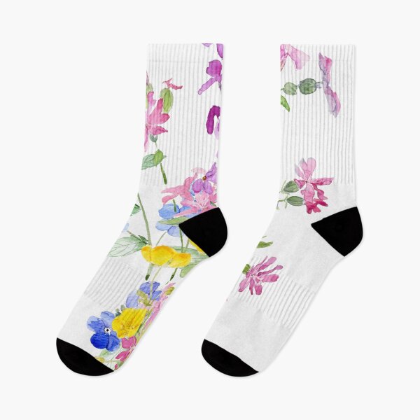 Item preview, pink blue yellow wildflower bouquet hand painted watercolor designed and sold by SelenePaintings .