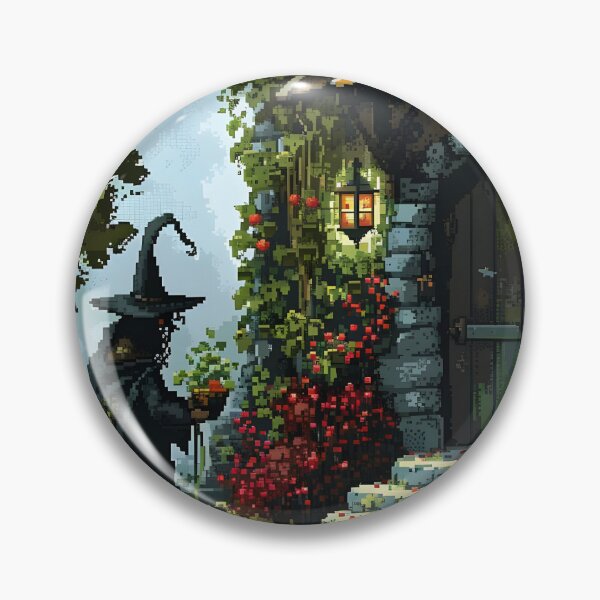 Item preview, A witch collecting herbs from the garden PIXEL ART designed and sold by HappyStickBike.
