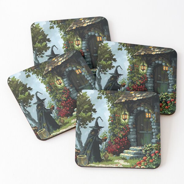 Item preview, A witch collecting herbs from the garden PIXEL ART designed and sold by HappyStickBike.