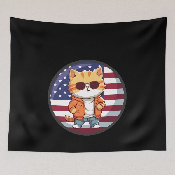 Item preview, Cat and USA flag designed and sold by DesignAFind.