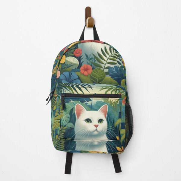 Item preview, White cat in floral jungle designed and sold by Thedigital91.