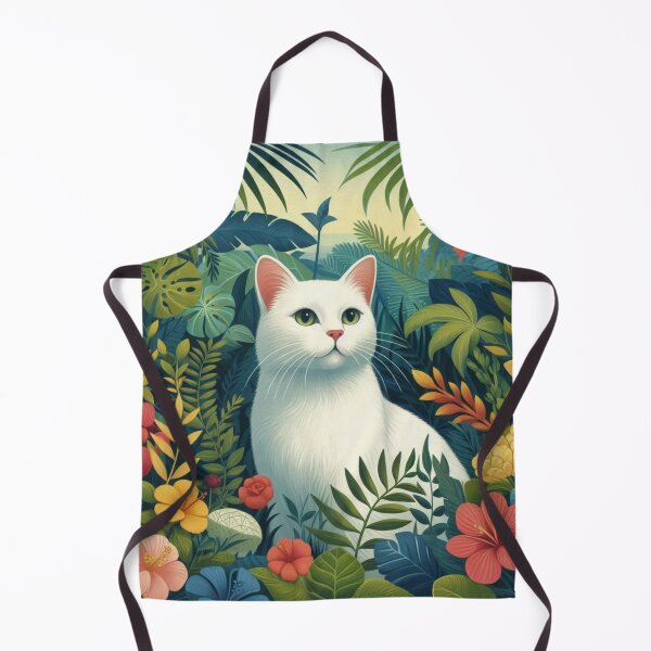 Item preview, White cat in floral jungle designed and sold by Thedigital91.