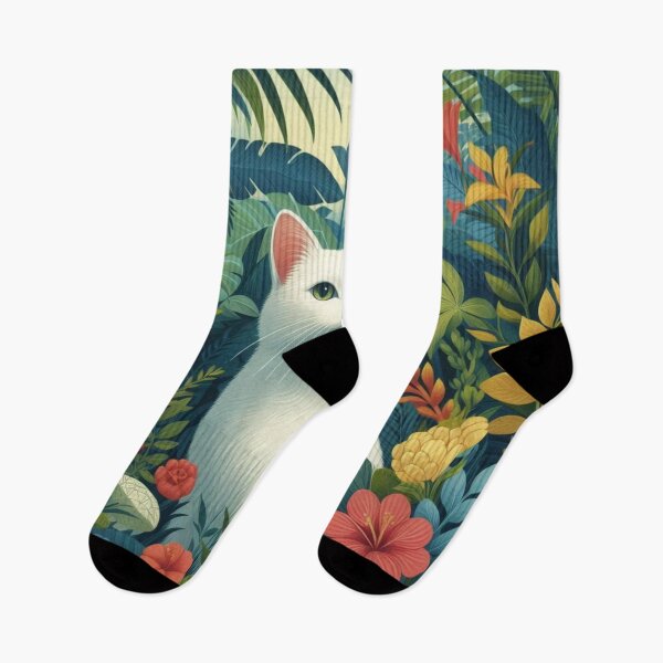 Item preview, White cat in floral jungle designed and sold by Thedigital91.