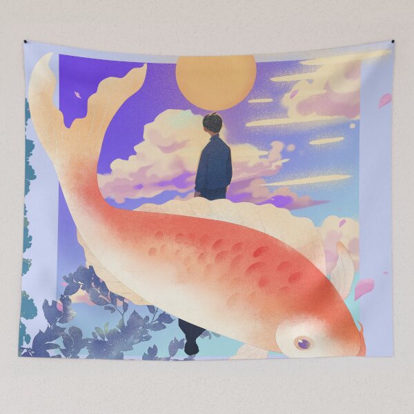 Item preview, Dreamy Solarpunk Japanese Inspired // Digital Art // Koi Fish // designed and sold by StarryPopStuff.