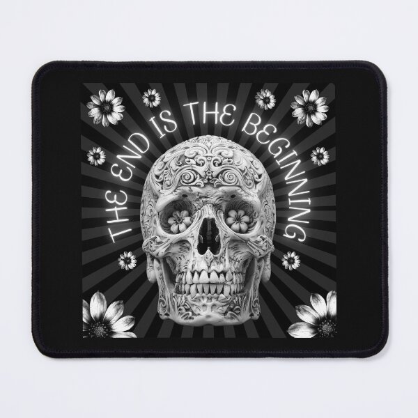 Item preview, The end is the beginning, monochromatic artwork, skull &flowers designed and sold by silent-violin.