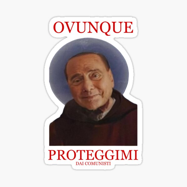 Vista previa del artículo con la obra «En todas partes protégeme de los comunistas. Silvio Berlusconi », diseñado y vendido por ChicGallery.