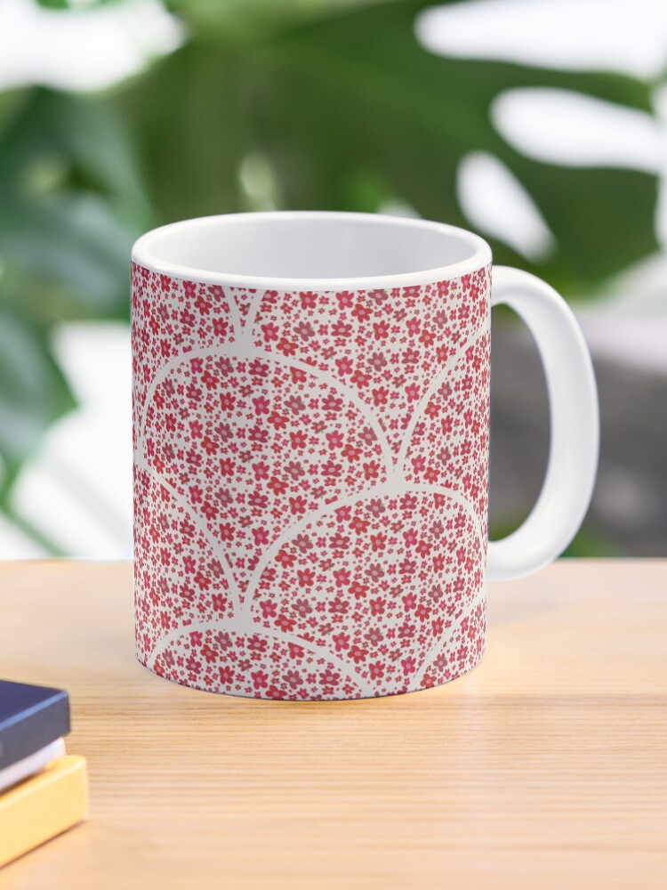 Coffee Mug, Red Berries Retro Florals Art Deco Scallop designed and sold by Triplicate Limited