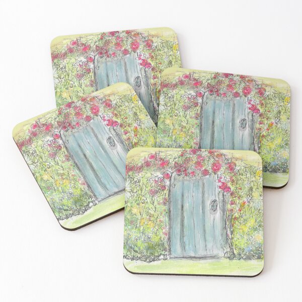 Item preview, Whimsical Blue Watercolor Fairy Door With Flowers designed and sold by Clare Walker.