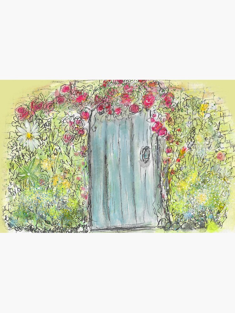 Thumbnail 2 of 2, Laptop Skin, Whimsical Blue Watercolor Fairy Door With Flowers designed and sold by ClareWalkerArt.