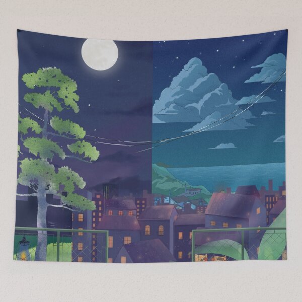Item preview, Dreamy Solarpunk City at Night // Digital Art designed and sold by StarryPopStuff.