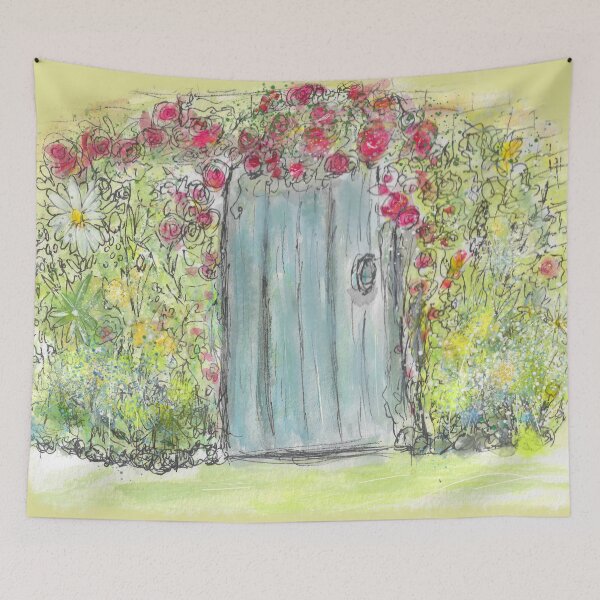 Item preview, Whimsical Blue Watercolor Fairy Door With Flowers designed and sold by Clare Walker.