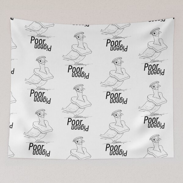 Item preview, Funny cartoon pigeon wearing a slice of bread around its neck with script poor pigion designed and sold by SimoesArtistry.