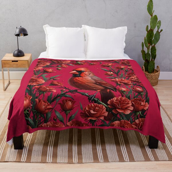 Item preview, Cardinal Bird Surrounded By Scarlet Red Carnations designed and sold by taiche.