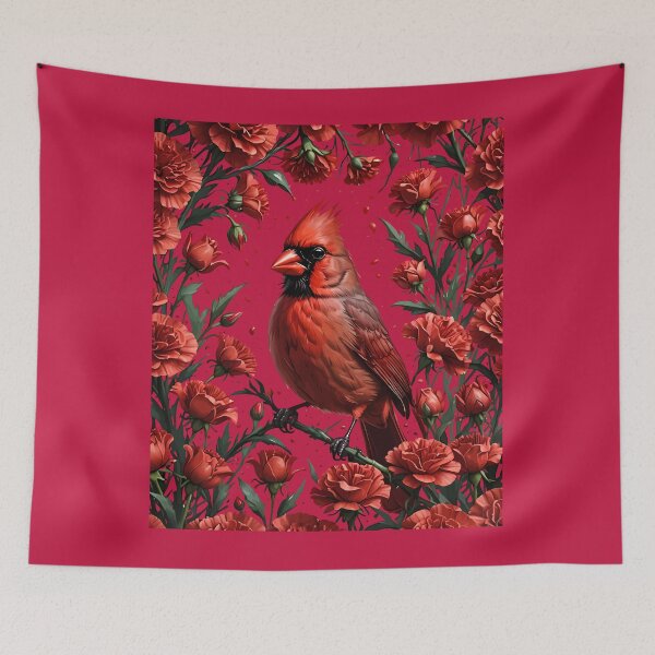 Item preview, Cardinal Bird Surrounded By Scarlet Red Carnations designed and sold by taiche.