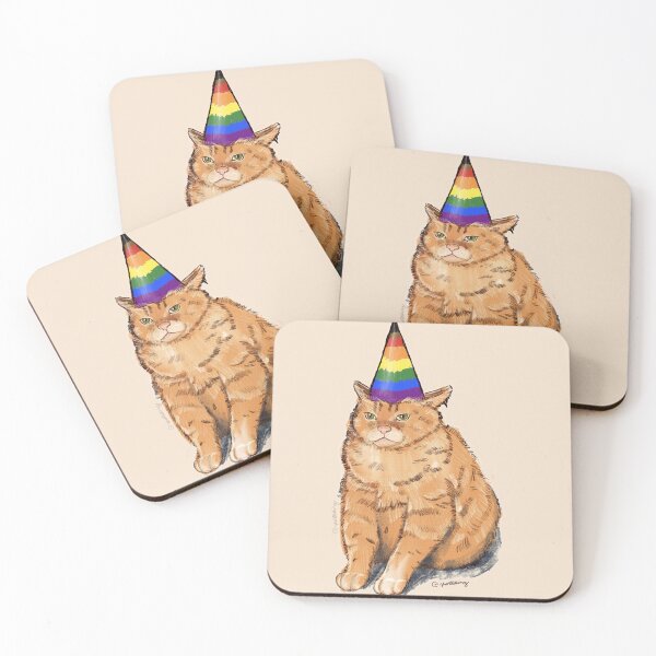 Item preview, Pride Cat with Party Hat | Pride Rainbow Flag | Cute Kawaii Cat Art designed and sold by ghostieking.