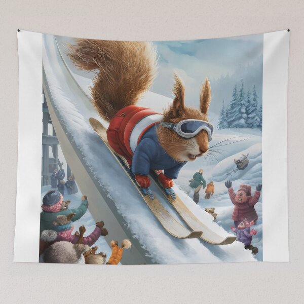 Item preview, Squirrel on skis. designed and sold by MyHappyArtShop.