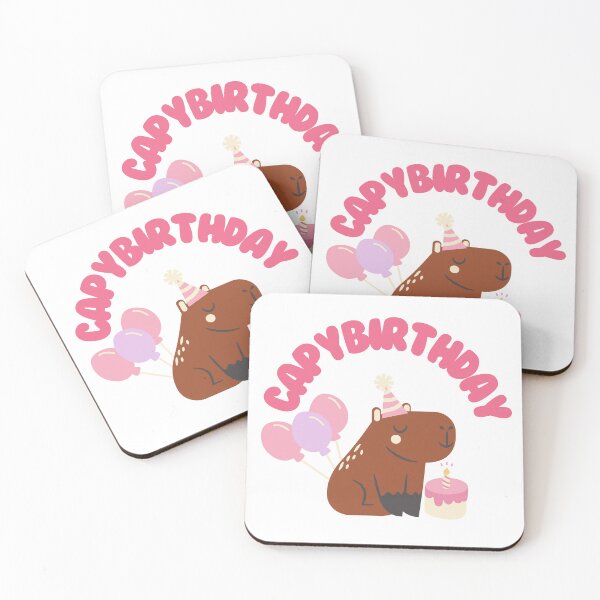 Item preview, Happy Birthday Capybara Capybirthday with cake and balloons designed and sold by luckyhue.