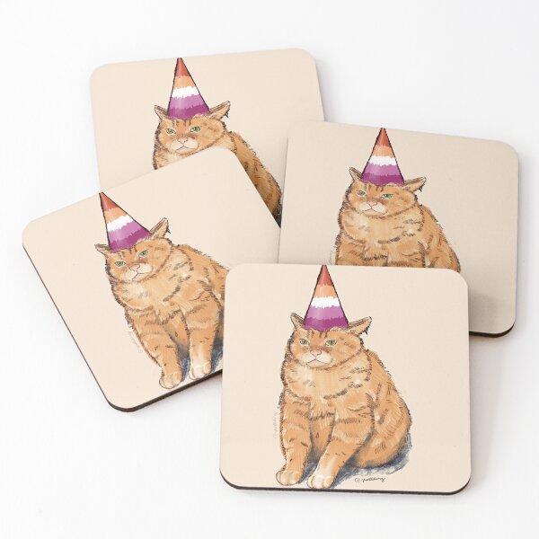 Item preview, Pride Cat with Party Hat | Lesbian Flag | Cute Kawaii Cat Art designed and sold by ghostieking.