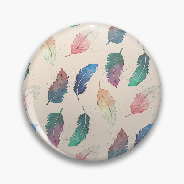 Item preview, Watercolor boho feathers in two colors blending and splatter in blue, green, pink, orange, and teal in beige designed and sold by JasmineGDesigns.