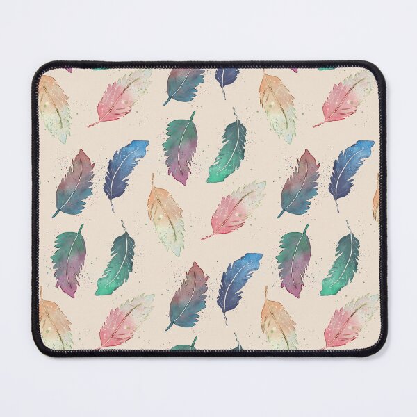 Item preview, Watercolor boho feathers in two colors blending and splatter in blue, green, pink, orange, and teal in beige designed and sold by JasmineGDesigns.