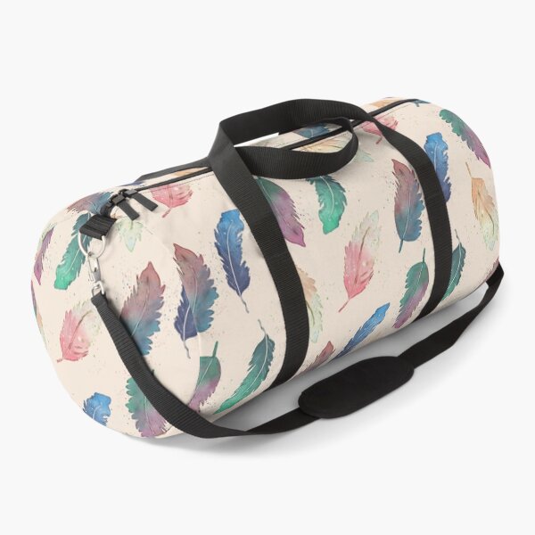 Item preview, Watercolor boho feathers in two colors blending and splatter in blue, green, pink, orange, and teal in beige designed and sold by JasmineGDesigns.