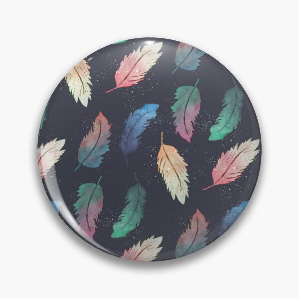 Item preview, Watercolor boho feathers in two colors blending and splatter in blue, green, pink, orange, and teal in moody dark blue designed and sold by JasmineGDesigns.