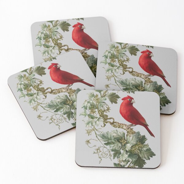Aperçu de l'œuvre oiseau rouge vif perché sur une branche ornée d'un feuillage printanier luxuriant créée et vendue par 123ks.