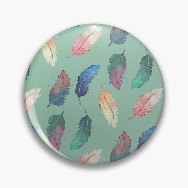 Item preview, Watercolor boho feathers in two colors blending and splatter in blue, green, pink, orange, and teal in mint green designed and sold by JasmineGDesigns.