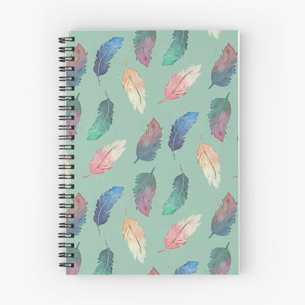 Item preview, Watercolor boho feathers in two colors blending and splatter in blue, green, pink, orange, and teal in mint green designed and sold by JasmineGDesigns.