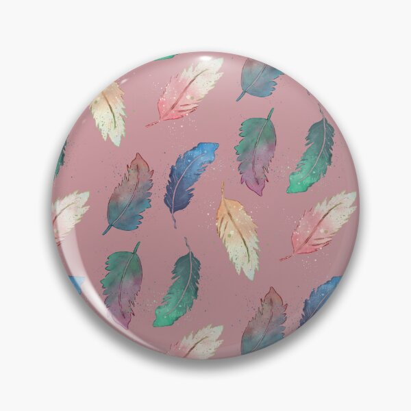 Item preview, Watercolor boho feathers in two colors blending and splatter in blue, green, pink, orange, and teal in rose gold pink designed and sold by JasmineGDesigns.