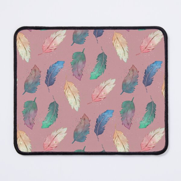 Item preview, Watercolor boho feathers in two colors blending and splatter in blue, green, pink, orange, and teal in rose gold pink designed and sold by JasmineGDesigns.