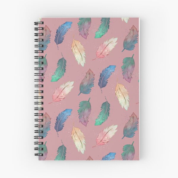 Item preview, Watercolor boho feathers in two colors blending and splatter in blue, green, pink, orange, and teal in rose gold pink designed and sold by JasmineGDesigns.