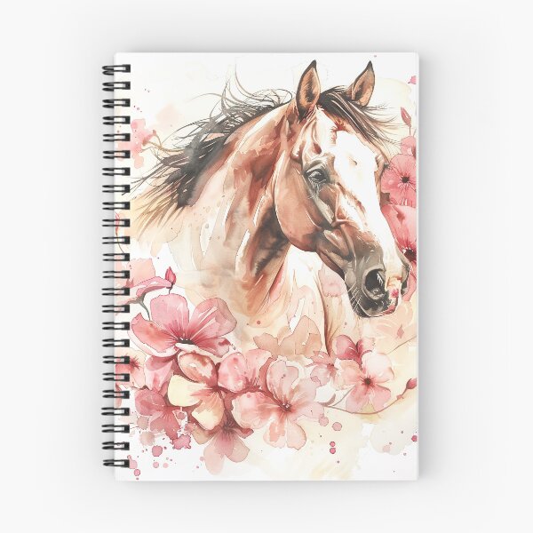 Aperçu de l'œuvre Aquarelle Cheval et fleurs roses créée et vendue par Inktown.