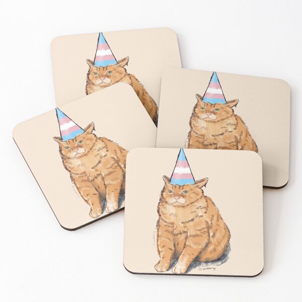 Item preview, Pride Cat with Party Hat | Transexual Flag | Cute Kawaii Cat Art designed and sold by ghostieking.