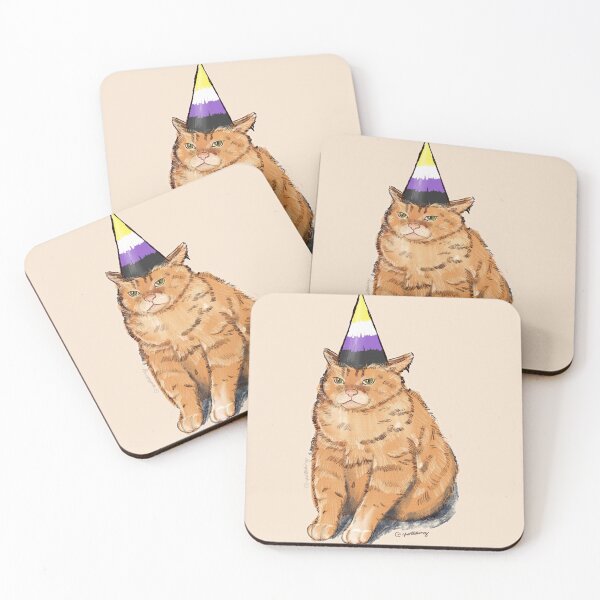Item preview, Pride Cat with Party Hat | Non-binary Flag | Cute Kawaii Cat Art designed and sold by ghostieking.