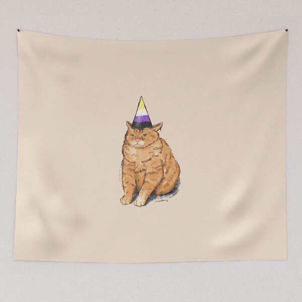 Item preview, Pride Cat with Party Hat | Non-binary Flag | Cute Kawaii Cat Art designed and sold by ghostieking.