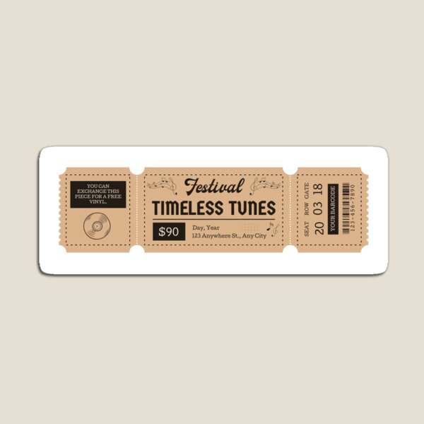 Item preview, Vintage 'Timeless Tunes' Ticket Sticker designed and sold by Retro-Reverie.