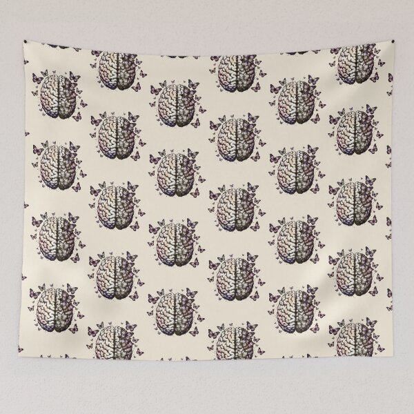Item preview, Mind Blowing, Brain mental health psychology, butterflies,  anatomy watercolor art designed and sold by Collagedream.