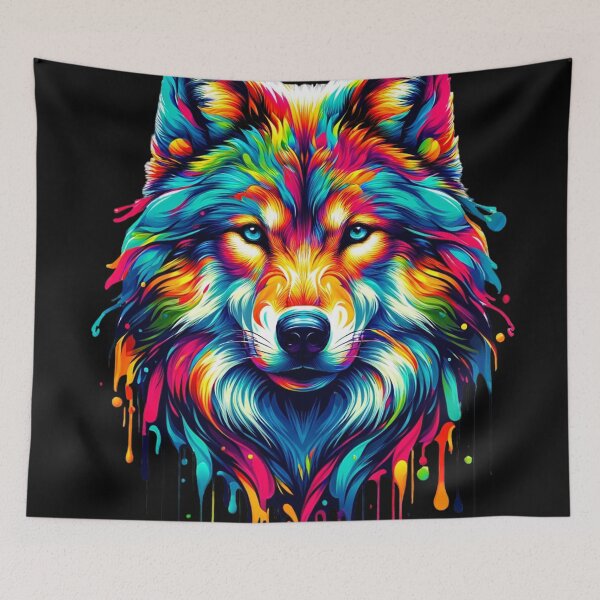 Item preview, Vibrant Colorful Artistic Wolf Portrait designed and sold by PrimeTreasures.