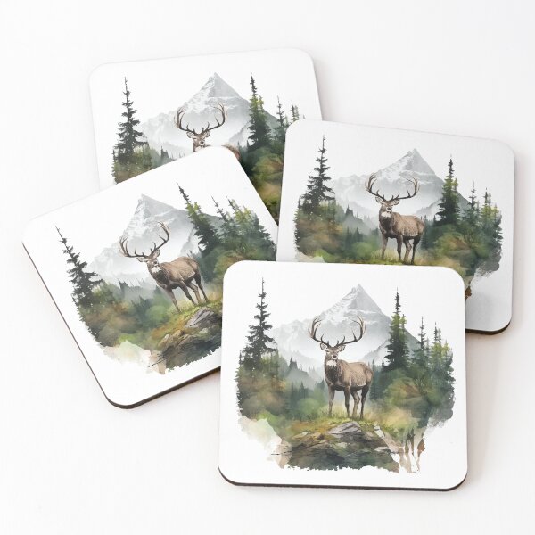 Artikelvorschau, Schöne Landschaft mit Hirsch & Berge, Geschenk Wandern entworfen und verkauft von Andrea-Design.