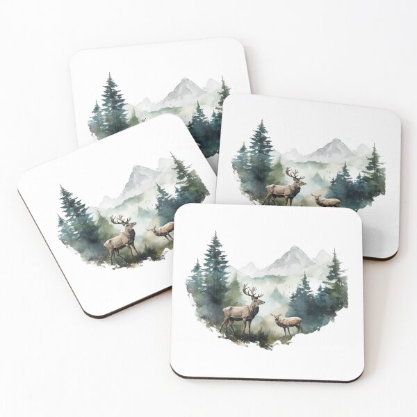 Artikelvorschau, Schöne Landschaft mit Hirsch & Berge, Geschenk Wandern entworfen und verkauft von Andrea-Design.