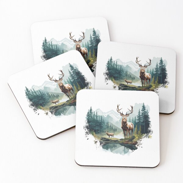 Artikelvorschau, Schöne Landschaft mit Hirsch & Berge, Geschenk Wandern entworfen und verkauft von Andrea-Design.