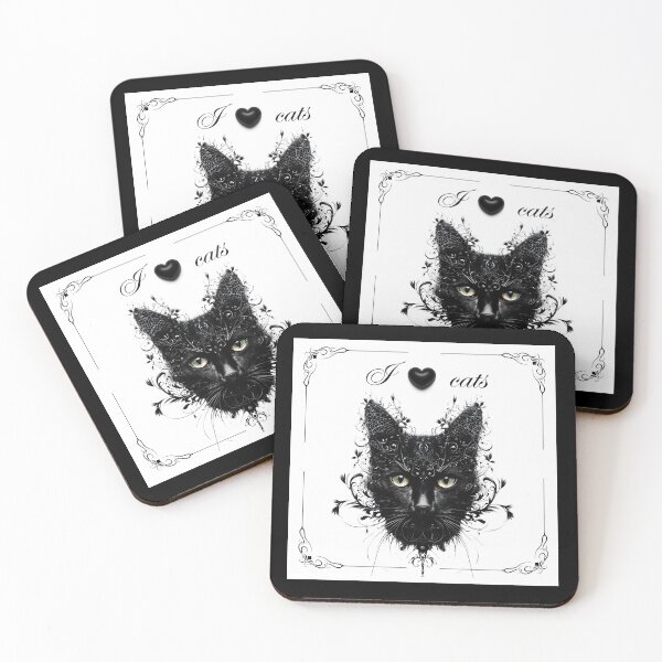 Item preview, I love cats, black and white artwork, cute black cats designed and sold by silent-violin.