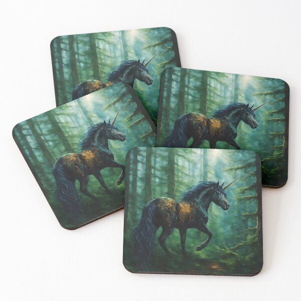 Item preview, Black Unicorn Golden Details Forest designed and sold by Angelandspot.